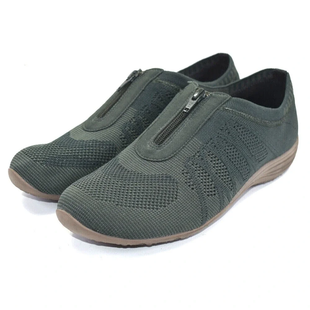 Skechers Transend Womens Green Zip Comfort Casual Knit Shoes Sneakers Size 10